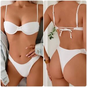 White Underwire High Cut Thong Bikini Set